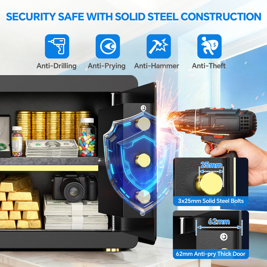 Gemaisil 2.5 Cuft Safe Box for Home, Electronic Safe with Digital Keypad, Safe with Fireproof Bag & Adjustable Shelf(Black)
