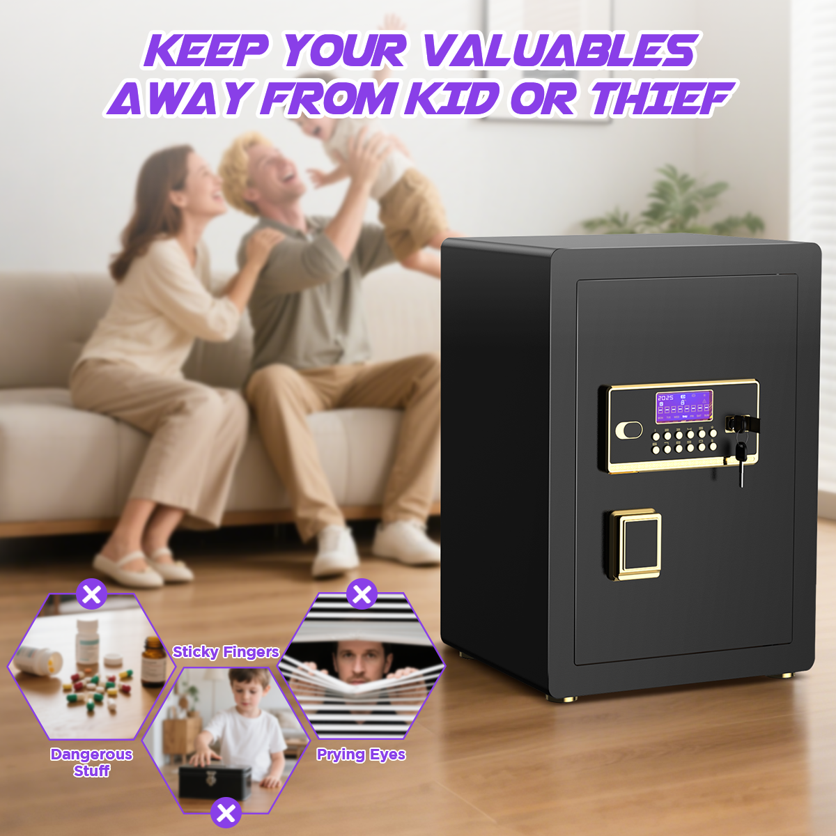 SYSENFO 5.0 Cuft Digital Security Safe Box, Fireproof Waterproof Bag & Adjustable Shelves for Home & Office(Black)