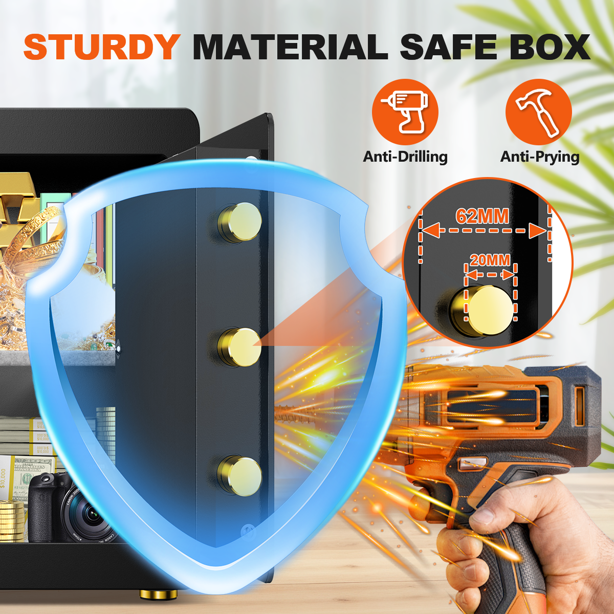RYCUZO 2.5 Cuft Safe Box, Digital Keypad Home Security Safe With Fireproof Waterproof Bag & Adjustable Shelf