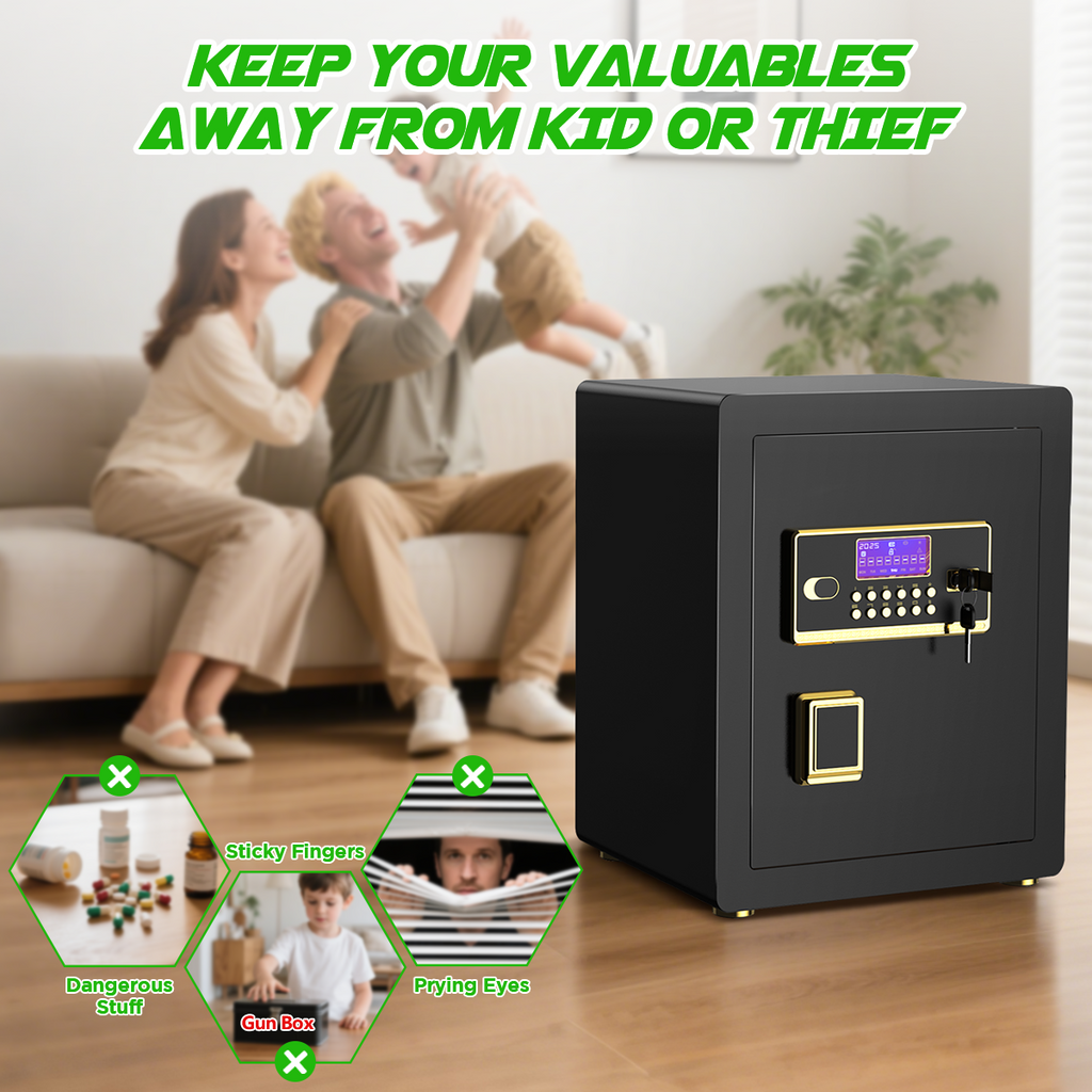 RYCUZO 3.0 Cuft Large Security Safe Box, Digital Keypad Lock, Built-in Alarm System & Fireproof Waterproof Bag, Home & Office Safe for Cash, Valuables (Black)