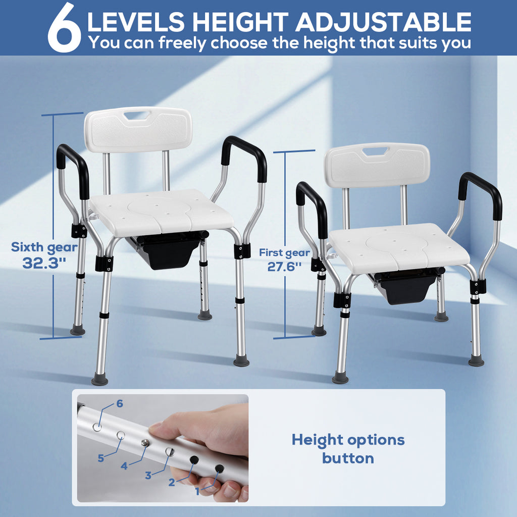 TNTANTS Shower Chair with Bedside Commode, Versatile 3 in 1 Shower Stool for Inside Shower, Raised Toilet Seat with Height Adjustable for Elderly, Disabled