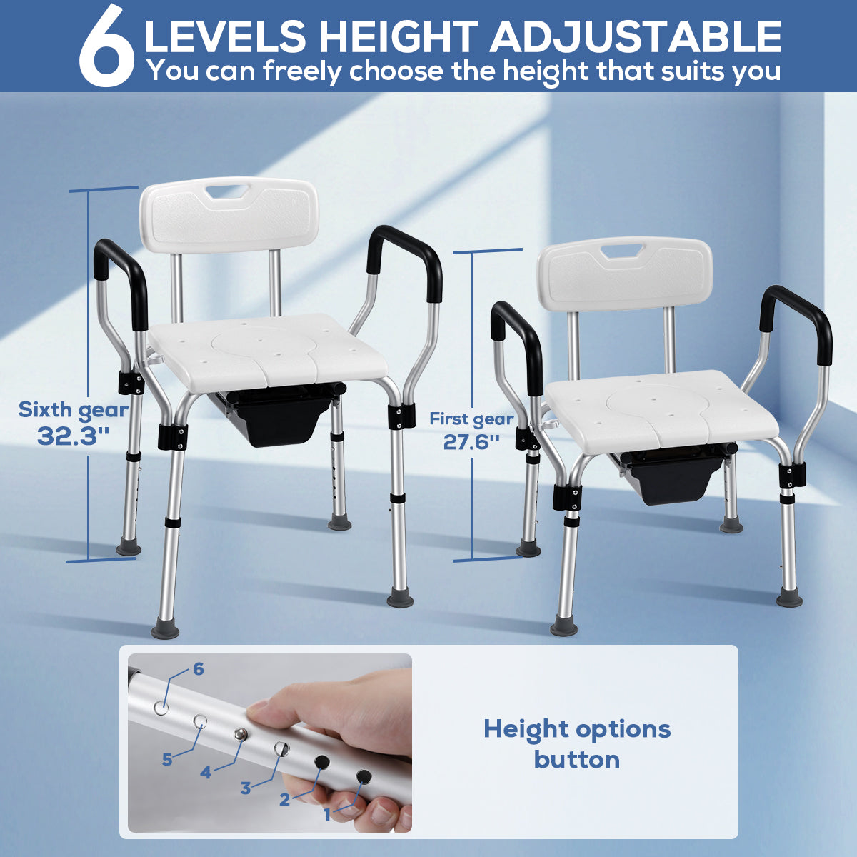 TNTANTS Shower Chair with Bedside Commode, Versatile 3 in 1 Shower Stool for Inside Shower, Raised Toilet Seat with Height Adjustable for Elderly, Disabled