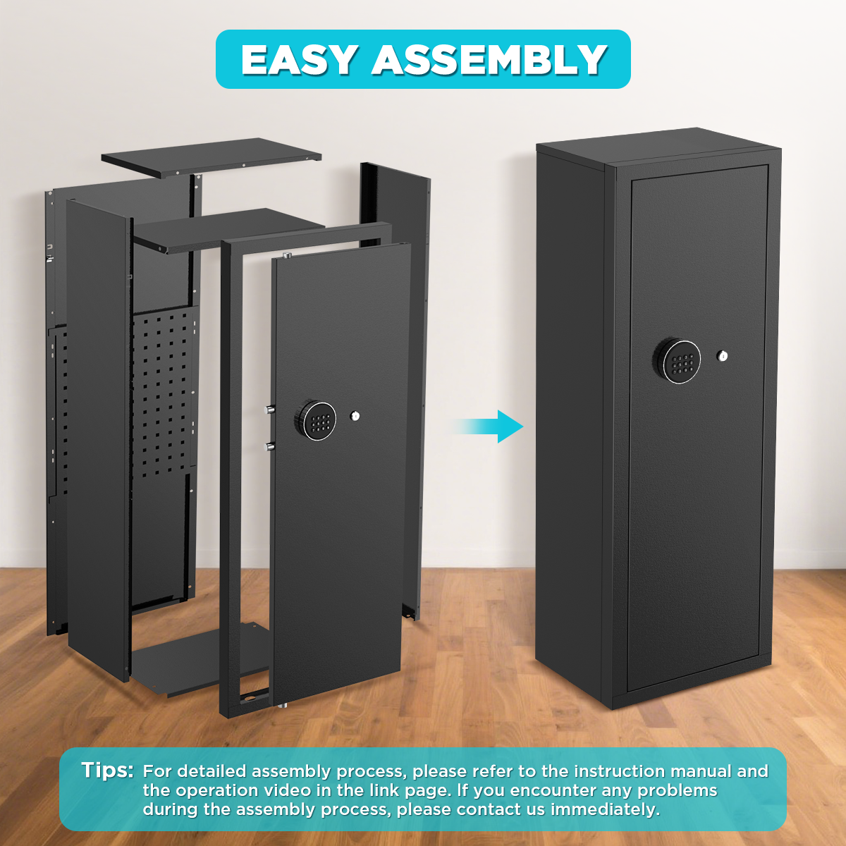 Gemaisil New 8-10 Gun Cabinet, Quick Access Numeric Keypad Safe for Rifles and Handguns, Removable Shelves and Hanging Panels, Unassembled Home Locker