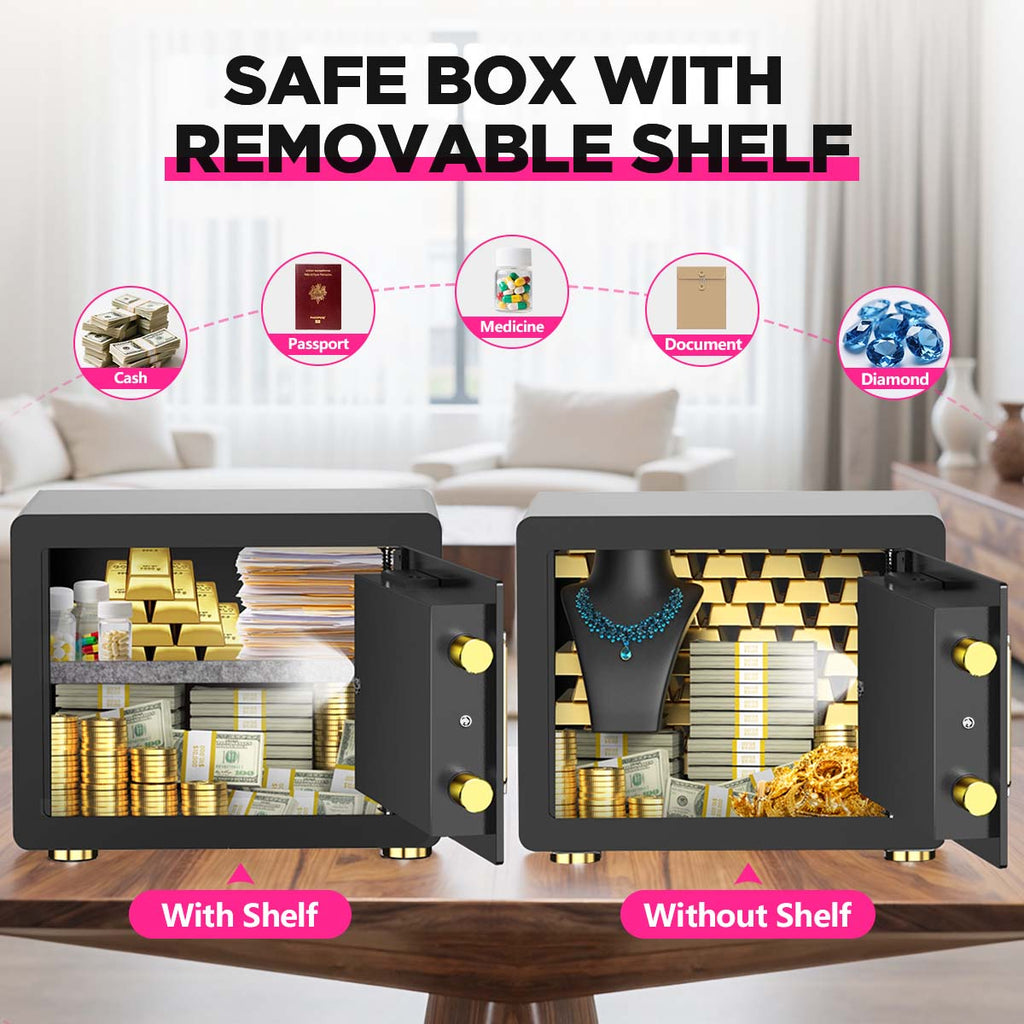 SYSENFO 1.5 Cuft Safe Box, Digital Keypad Home Security Safe With Fireproof Waterproof Bag & Adjustable Shelf