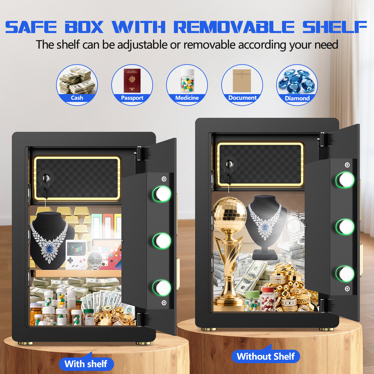 Gemaisil Large 5.0 Cuft Security Safe Box for Home & Office, Electronic Safe with Digital Keypad Lock, Built-in Dual Alarm System & Fireproof Bag(Black)