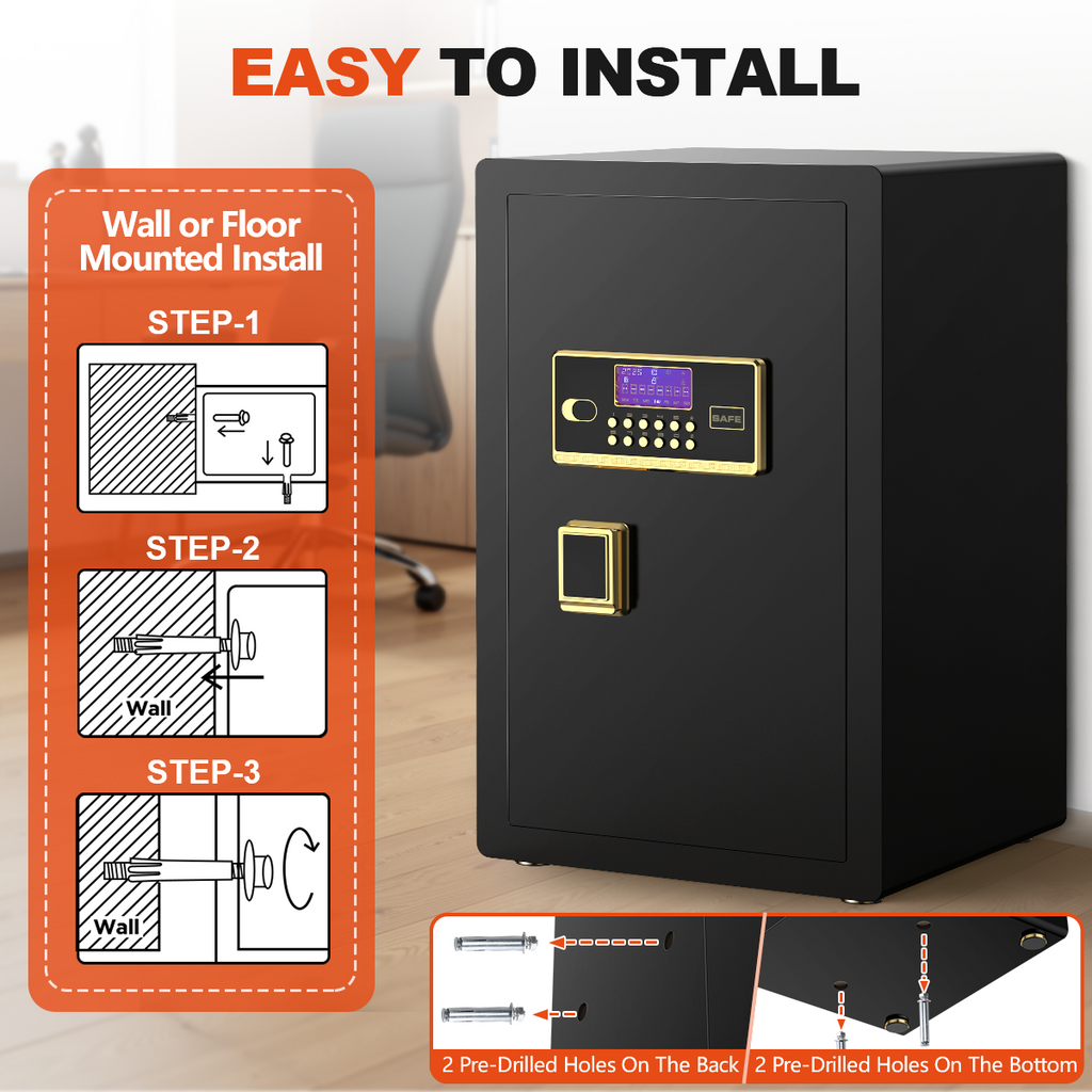 Gemaisil 5.5 Cuft Large Safe Box, Security Home Safe with Interior Safe Lock Box & Fireproof Document Bag