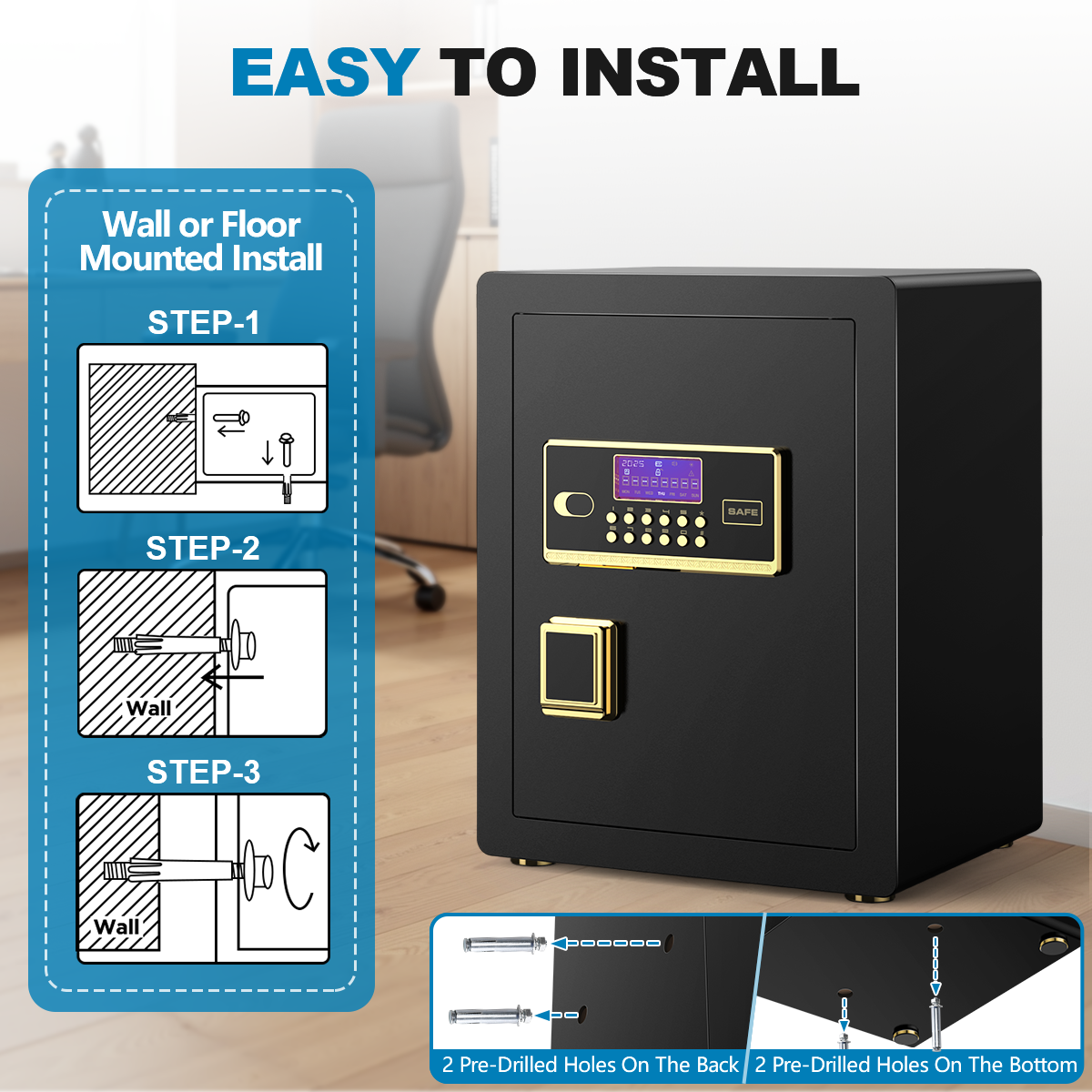 Gemaisil 3.5 Cuft Safe Box for Home, Electronic Security Safe with Digital Keypad, Safe with Fireproof Bag & Adjustable Shelf(Black)