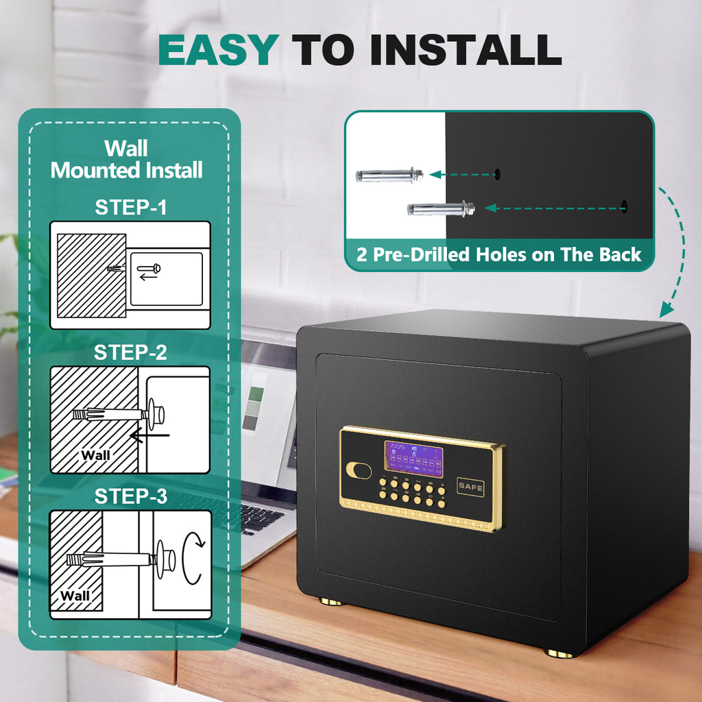 BESAFETY 1.5 Cuft Home Security Safe Box with Digital Keypad, Adjustable Shelf, Fireproof & Waterproof Bag