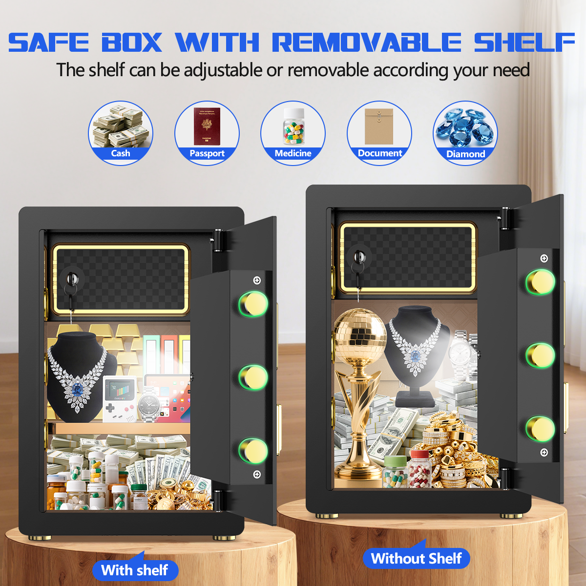 Gemaisil Large 5.0 Cuft Security Safe Box for Home & Office, Electronic Safe with Digital Keypad Lock, Built-in Dual Alarm System & Fireproof Bag(Black)