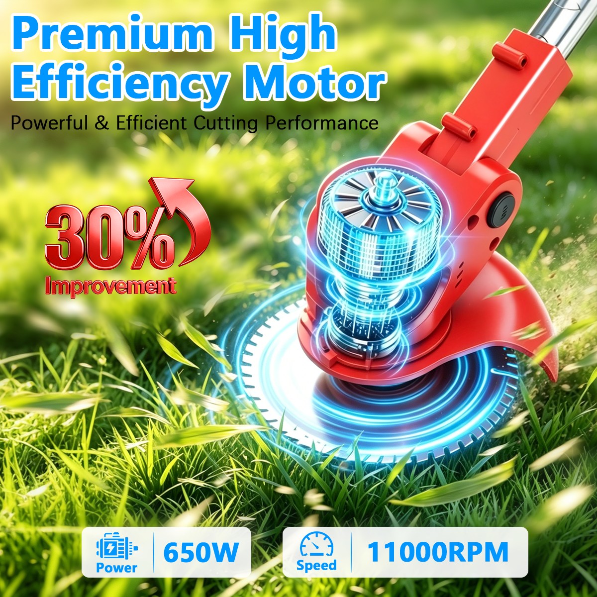 TNTANTS Electric Weed Wacker, Cordless String Trimmer with Wheels, 2Pcs 24V Batteries, 3 Types of Blades, Adjustable Length, Weed Eater Grass Trimmer/Edger/Brush Cutter for Lawn Yard Garden (Red)