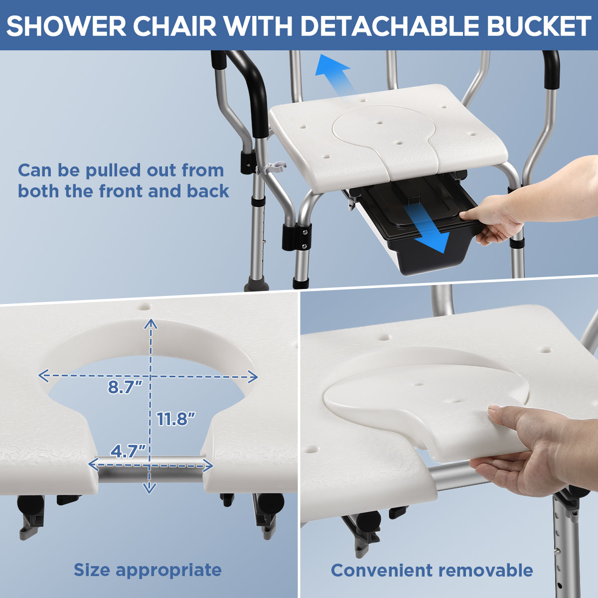TNTANTS Shower Chair with Bedside Commode, Versatile 3 in 1 Shower Stool for Inside Shower, Raised Toilet Seat with Height Adjustable for Elderly, Disabled