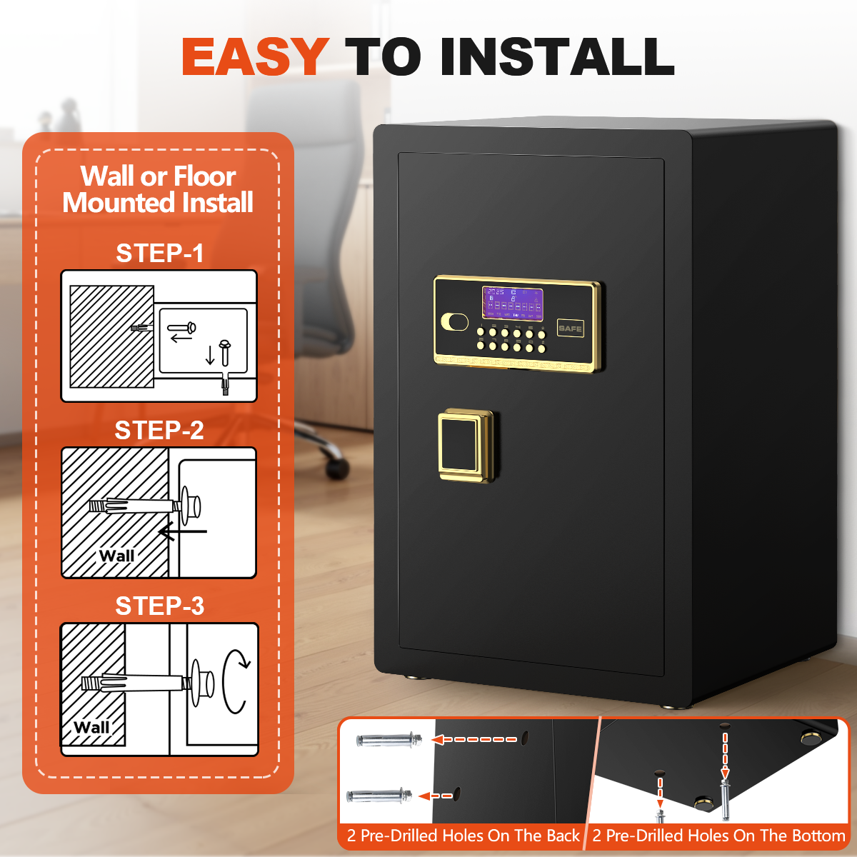 Gemaisil Large 5.5 Cuft Security Safe Box with Hidden Compartment, Electronic Safe with Fireproof Bag & Dual Alarm System(Black)