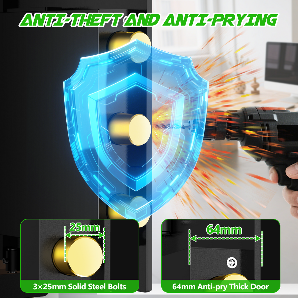 BESAFETY 3.0 Cuft Large Security Safe Box, Digital Keypad Lock, Built-in Alarm System & Fireproof Bag, Home & Office Safe for Cash, Valuables (Black)