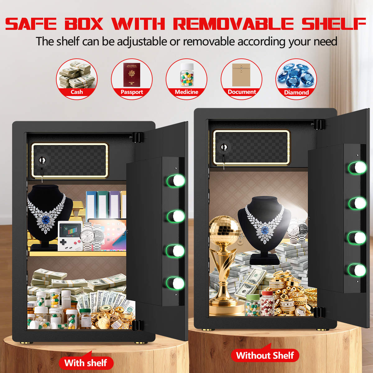 Gemaisil 5.5 Cuft Large Safe Box, Security Home Safe with Interior Safe Lock Box & Fireproof Document Bag