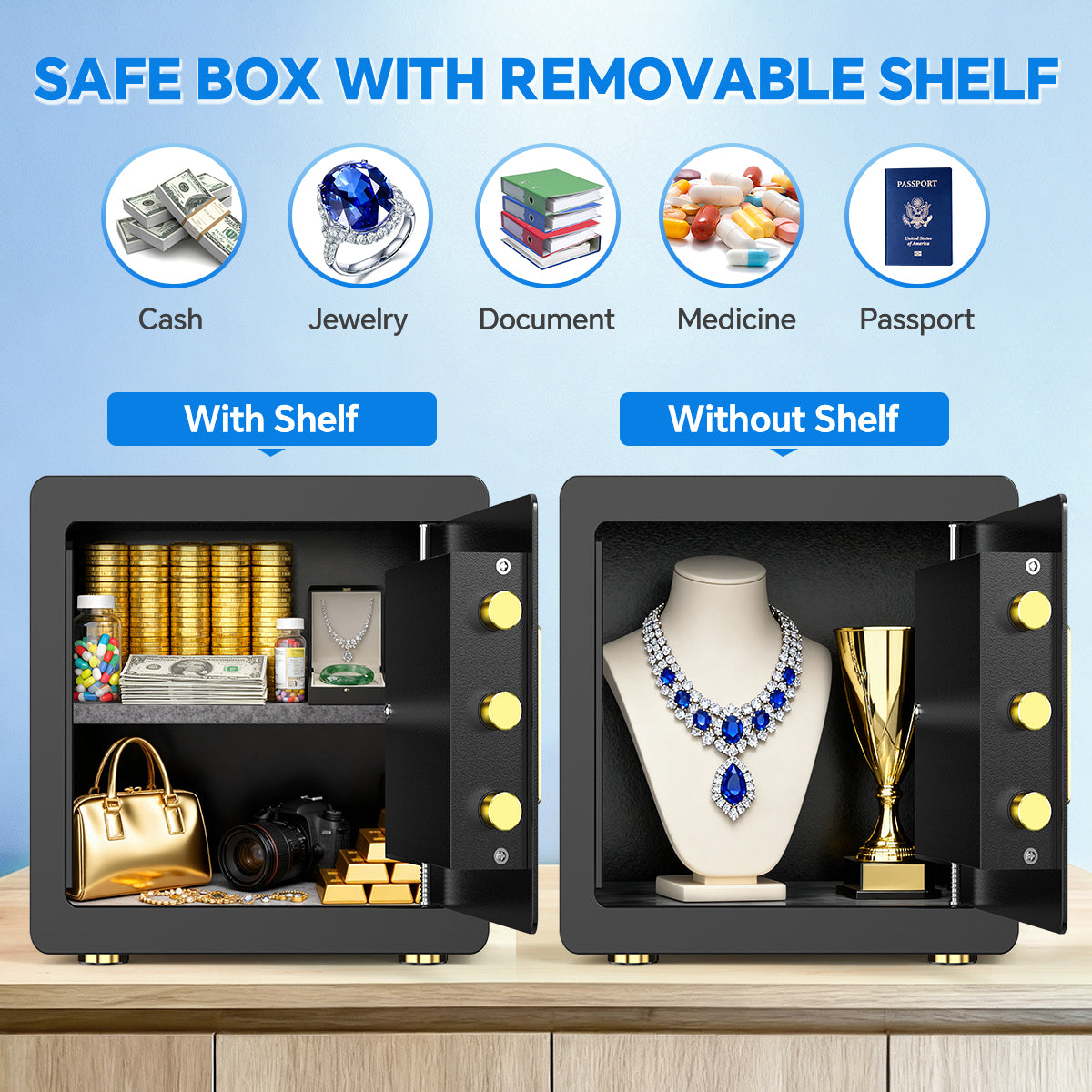 BESAFETY 2.5 Cuft Safe Box, Digital Keypad Home Security Safe With Fireproof Waterproof Bag & Adjustable Shelf