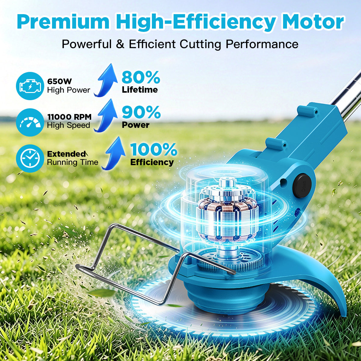 TNTANTS Weed Wacker Cordless, 3-in-1 Lightweight Electric String Trimmer with 3 Types of Blades, Wheels, 24V Battery, Weed Eater Grass Trimmer/Edger/Brush Cutter for Lawn Yard Garden (Blue)