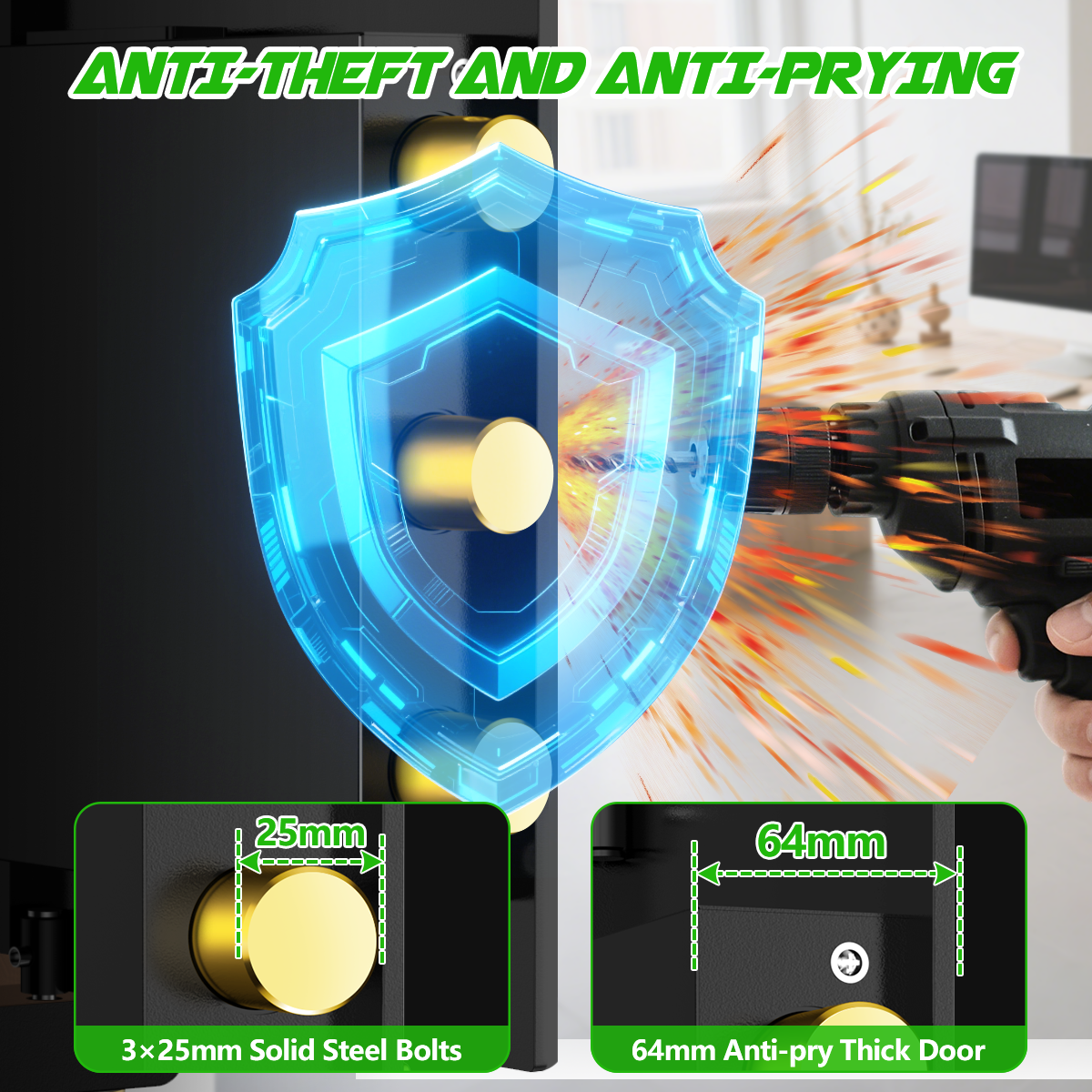 SYSENFO 3.0 Cuft Large Security Safe Box, Digital Keypad Lock, Built-in Alarm System & Fireproof Bag, Home & Office Safe for Cash, Valuables (Black)