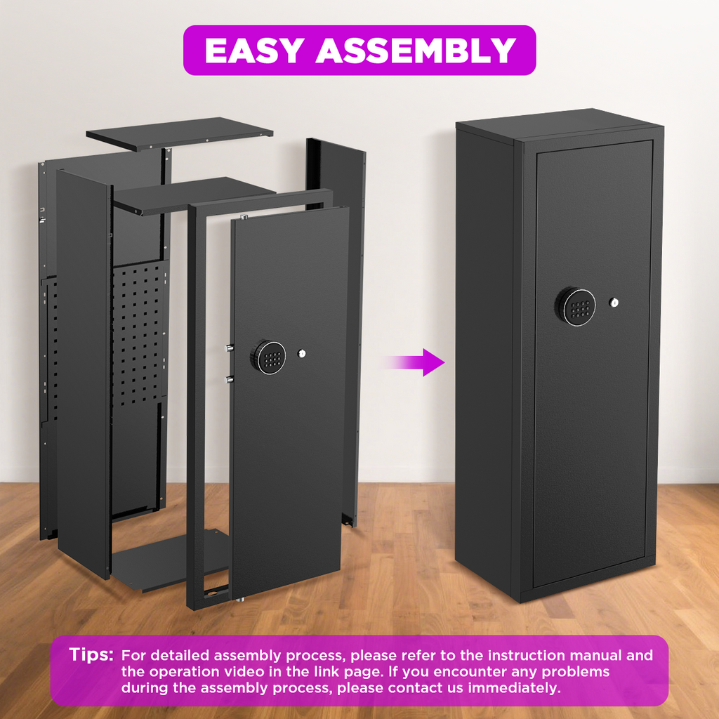 SYSENFO 8-10 Gun Cabinet, Quick Access Digital Keypad Safe for Rifles & Pistols, Removable Shelves & Pegboard, Unassembled Home Storage