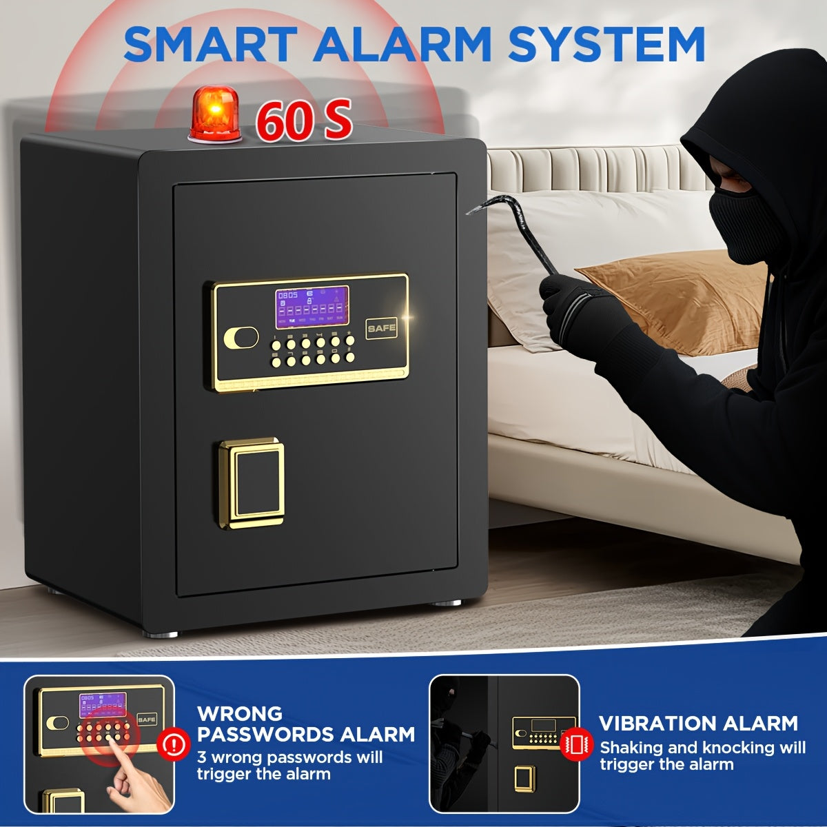 BESAFETY 3.5 Cuft Large Safe Box, Digital Keypad Home Security Safe With Fireproof Bag & Alarm System(Black)
