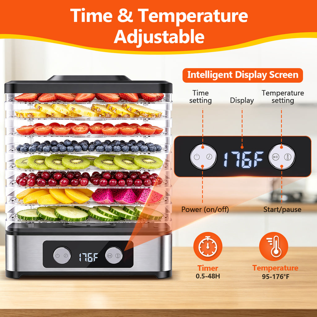 ODKDY Food Dehydrator, 8 Trays Electric Dehydrated Dryer with Adjustable 48H Timer & 95-176℉ Temperature Control, Dehydrator for Food and Jerky, Fruits, Veggies, Pet Treat