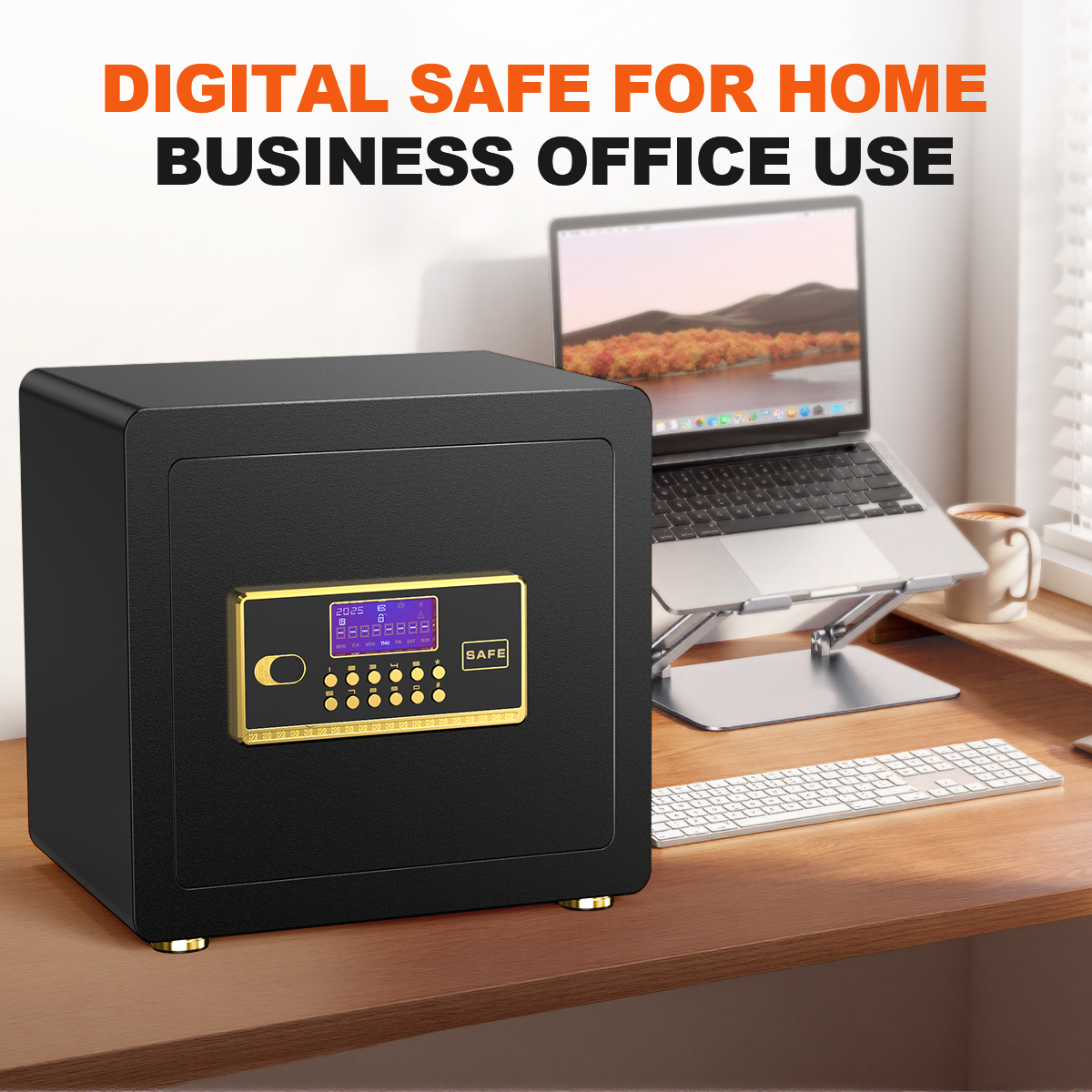 RYCUZO 2.5 Cuft Safe Box, Digital Keypad Home Security Safe With Fireproof Waterproof Bag & Adjustable Shelf