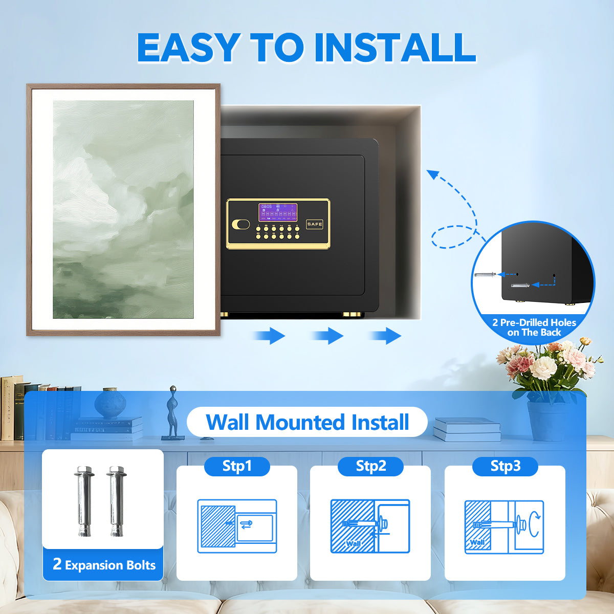 BESAFETY 2.5 Cuft Safe Box, Digital Keypad Home Security Safe With Fireproof Waterproof Bag & Adjustable Shelf
