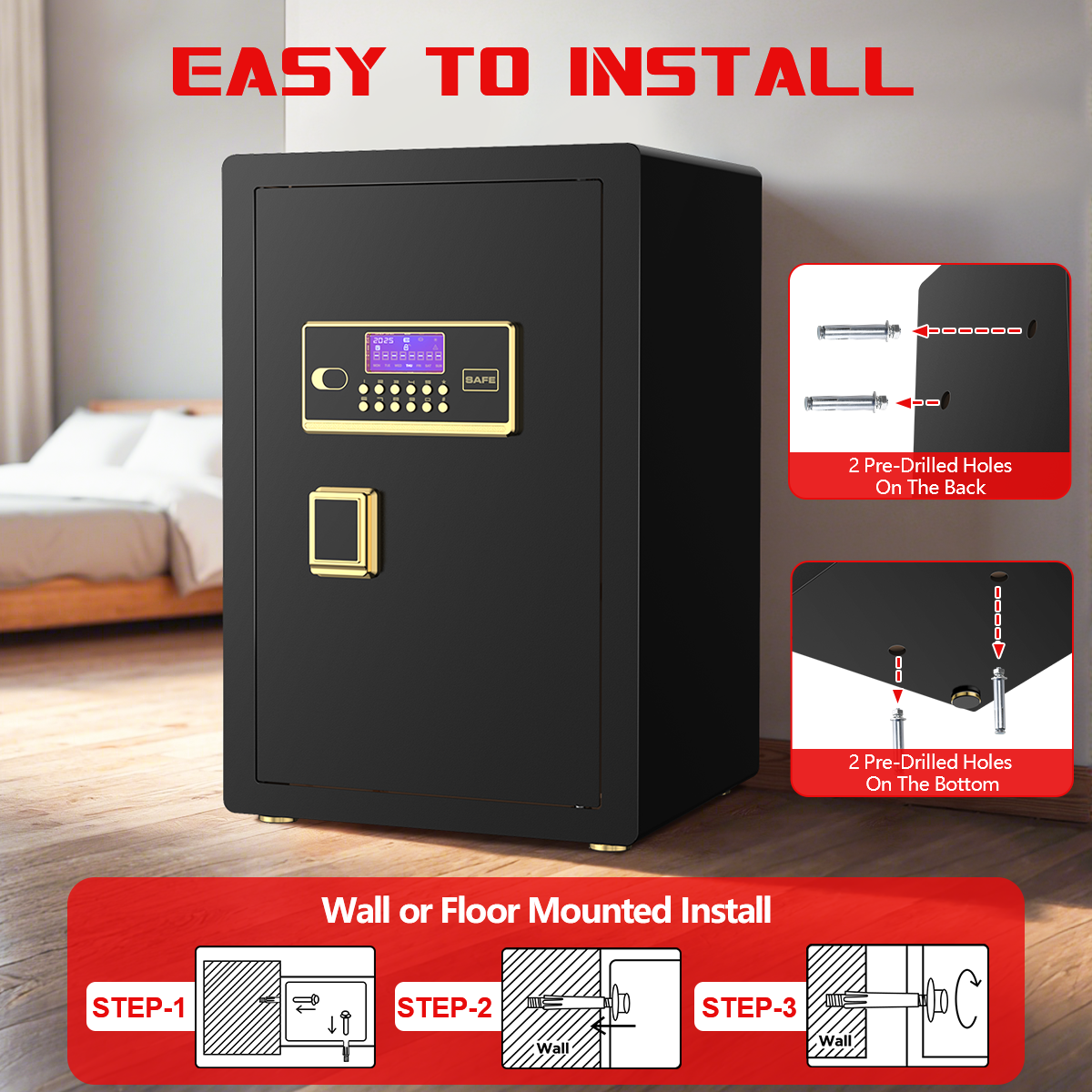 Gemaisil 5.5 Cuft Large Safe Box, Security Home Safe with Interior Safe Lock Box & Fireproof Document Bag
