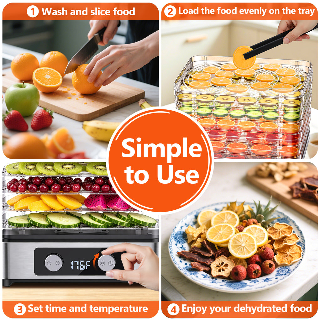 ODKDY Food Dehydrator, 8 Trays Electric Dehydrated Dryer with Adjustable 48H Timer & 95-176℉ Temperature Control, Dehydrator for Food and Jerky, Fruits, Veggies, Pet Treat