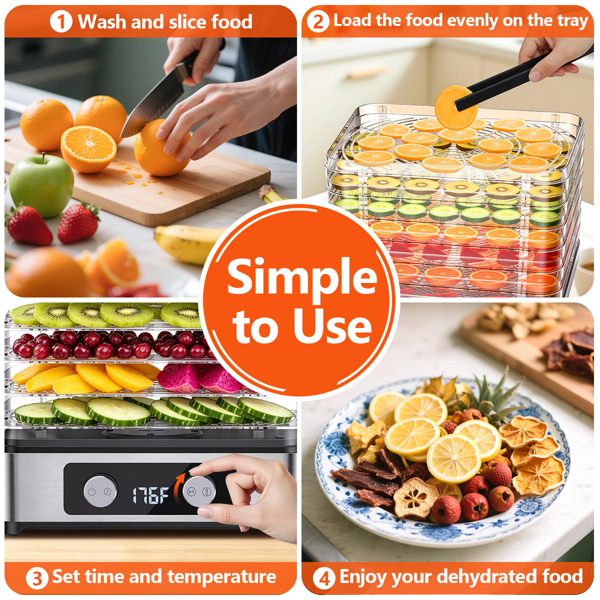 ODKDY Food Dehydrator, 8 Trays Electric Dehydrated Dryer with Adjustable 48H Timer & 95-176℉ Temperature Control, Dehydrator for Food and Jerky, Fruits, Veggies, Pet Treat