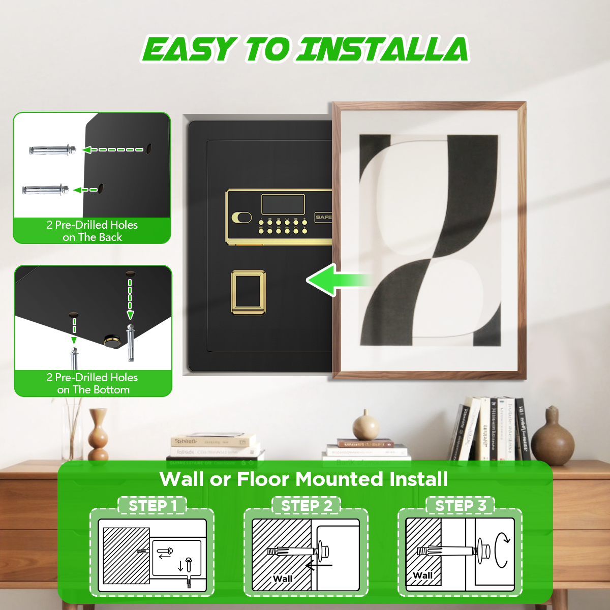 SYSENFO 3.0 Cuft Large Security Safe Box, Digital Keypad Lock, Built-in Alarm System & Fireproof Bag, Home & Office Safe for Cash, Valuables (Black)