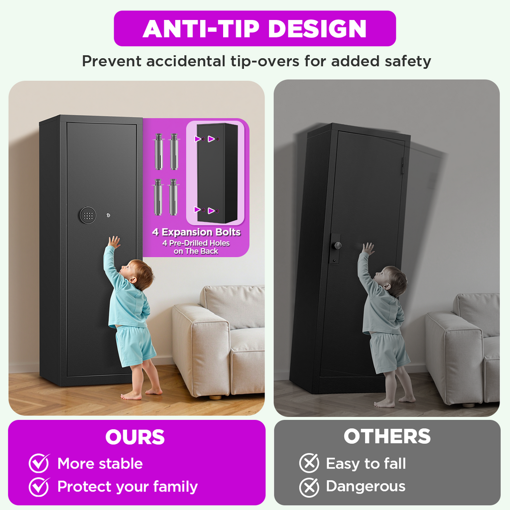 SYSENFO 8-10 Gun Cabinet, Quick Access Digital Keypad Safe for Rifles & Pistols, Removable Shelves & Pegboard, Unassembled Home Storage