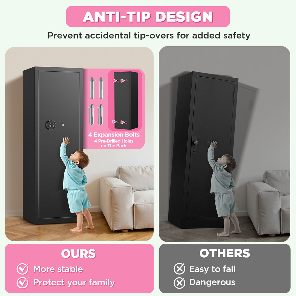 SYSENFO 8-10 Gun Cabinet, Quick Access Long Gun Safe for Home Rifles and Pistols, Large Unassembled Rifle Safe with Removable Shelves, Digital Keypad, Pegboard