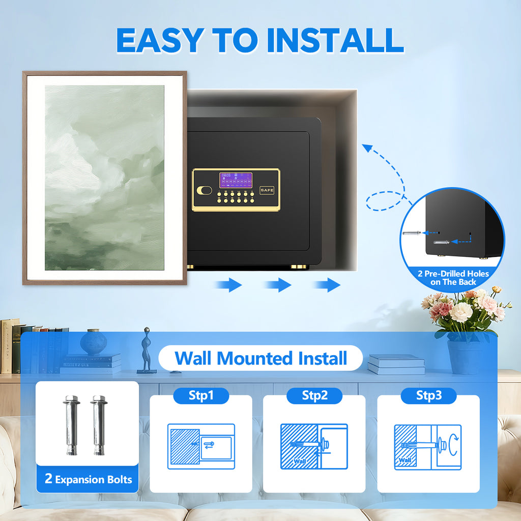 Gemaisil 2.5 Cuft Safe Box for Home, Electronic Safe with Digital Keypad, Safe with Fireproof Bag & Adjustable Shelf(Black)