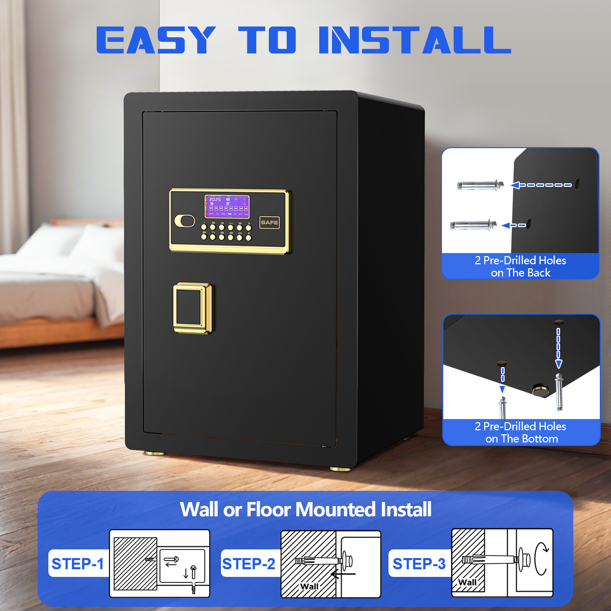 Gemaisil 5.0 Cuft Large Security Safe Box for Home & Office, Digital Keypad Lock, Built-in Alarm System & Fireproof Bag, Safe for Save Cash, Valuables (Black)