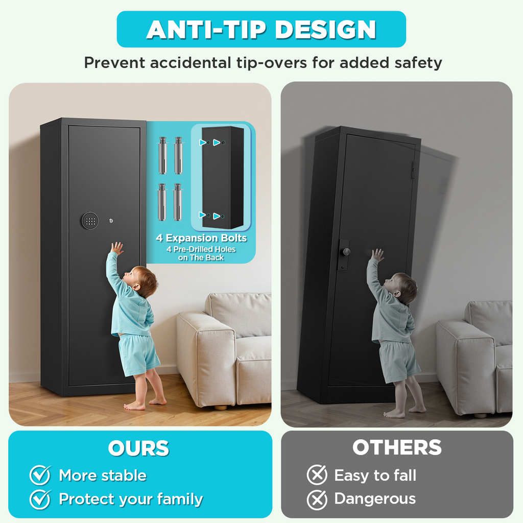 SYSENFO 8-10 Gun Cabinet, Quick Access Long Gun Safe for Home Rifles and Pistols, Large Unassembled Rifle Safe with Removable Shelves, Digital Keypad, Pegboard