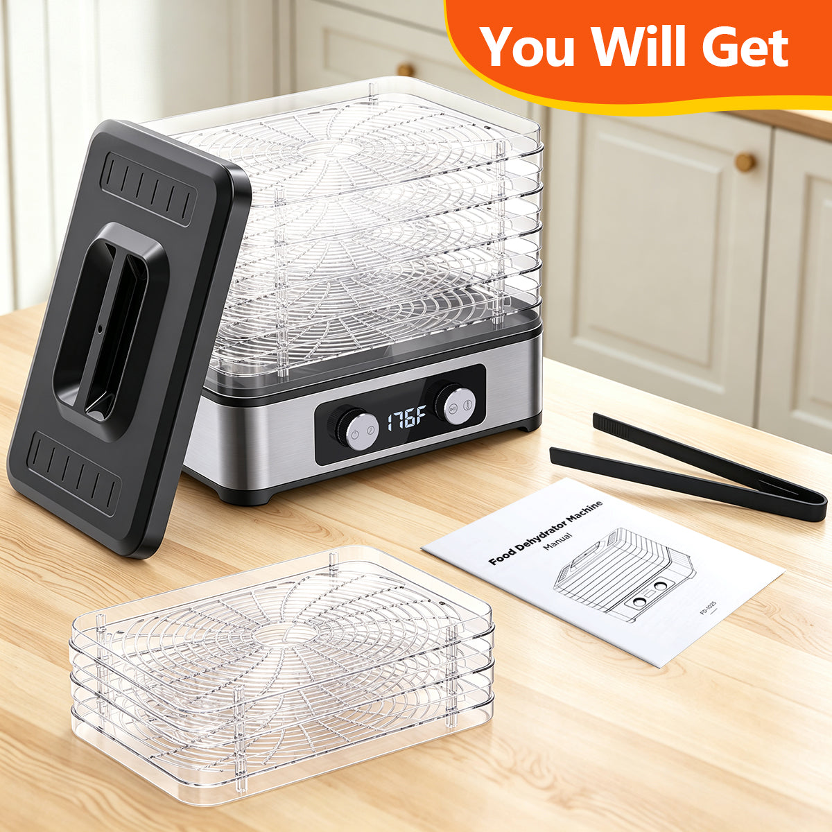 ODKDY Food Dehydrator, 8 Trays Electric Dehydrated Dryer with Adjustable 48H Timer & 95-176℉ Temperature Control, Dehydrator for Food and Jerky, Fruits, Veggies, Pet Treat