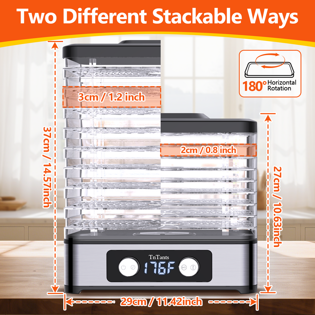 TNTANTS Food Dehydrator, 9 Trays Electric Dehydrated Dryer with Adjustable 48H Timer & 95-176℉ Temperature Control, Dehydrator for Food and Jerky, Fruits, Veggies, Pet Treat