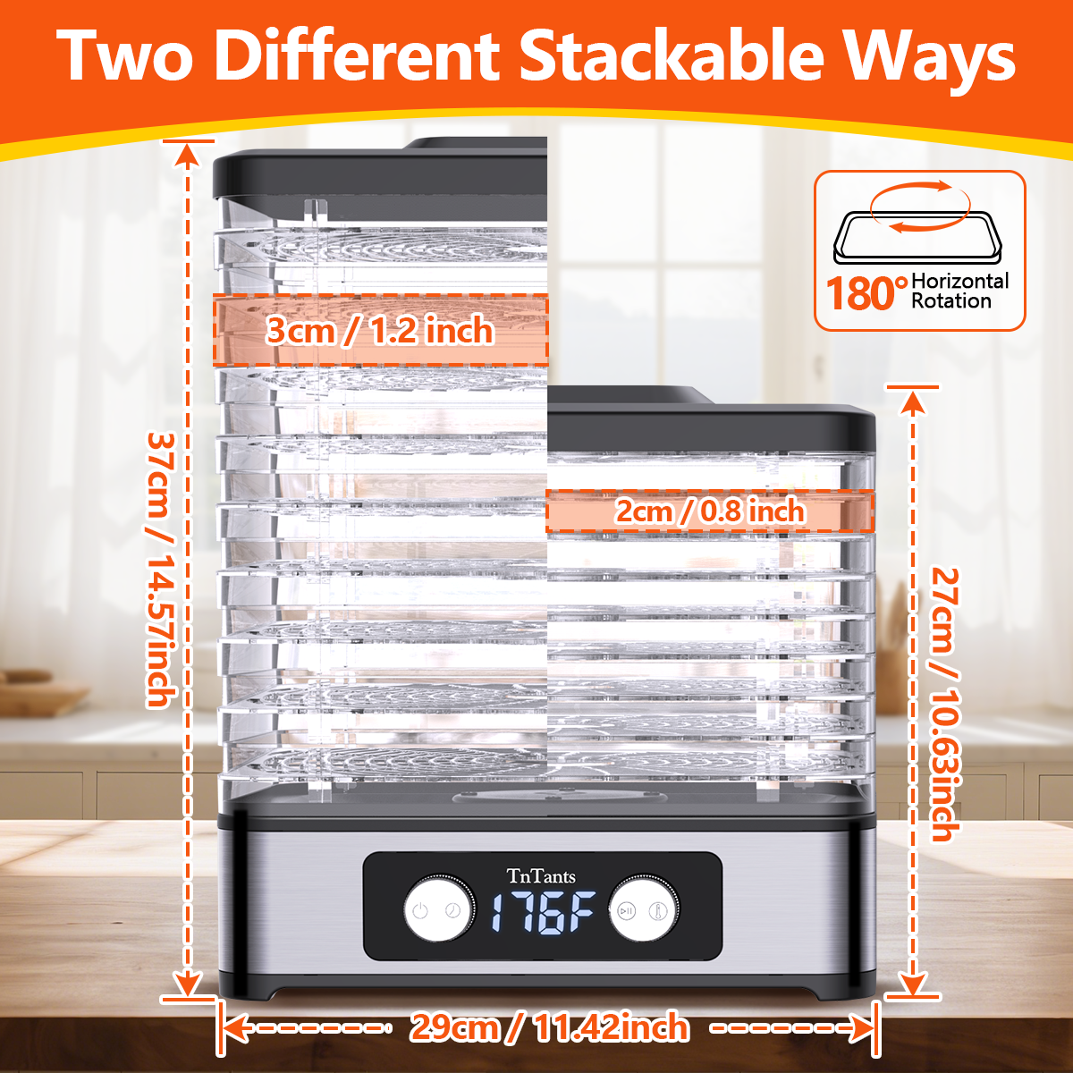 TNTANTS Food Dehydrator, 9 Trays Electric Dehydrated Dryer with Adjustable 48H Timer & 95-176℉ Temperature Control, Dehydrator for Food and Jerky, Fruits, Veggies, Pet Treat