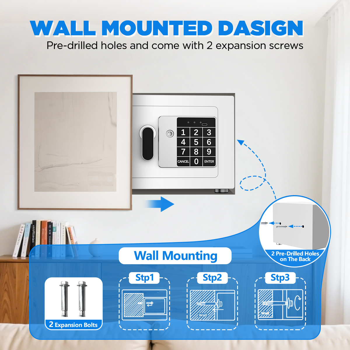 SYSENFO Electronic Digital Safe Box, 0.25 Cubic Feet Home Security Box for Office Hotel Business, Lock Box with Key Keypad for Cash Jewelry White