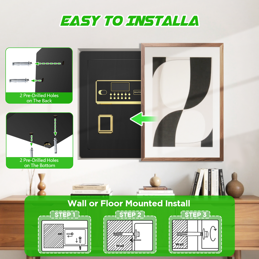 BESAFETY 3.0 Cuft Large Security Safe Box, Digital Keypad Lock, Built-in Alarm System & Fireproof Bag, Home & Office Safe for Cash, Valuables (Black)