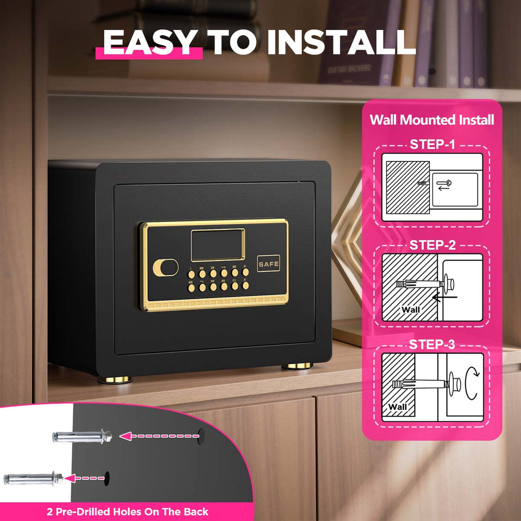 SYSENFO 1.5 Cuft Safe Box, Digital Keypad Home Security Safe With Fireproof Waterproof Bag & Adjustable Shelf