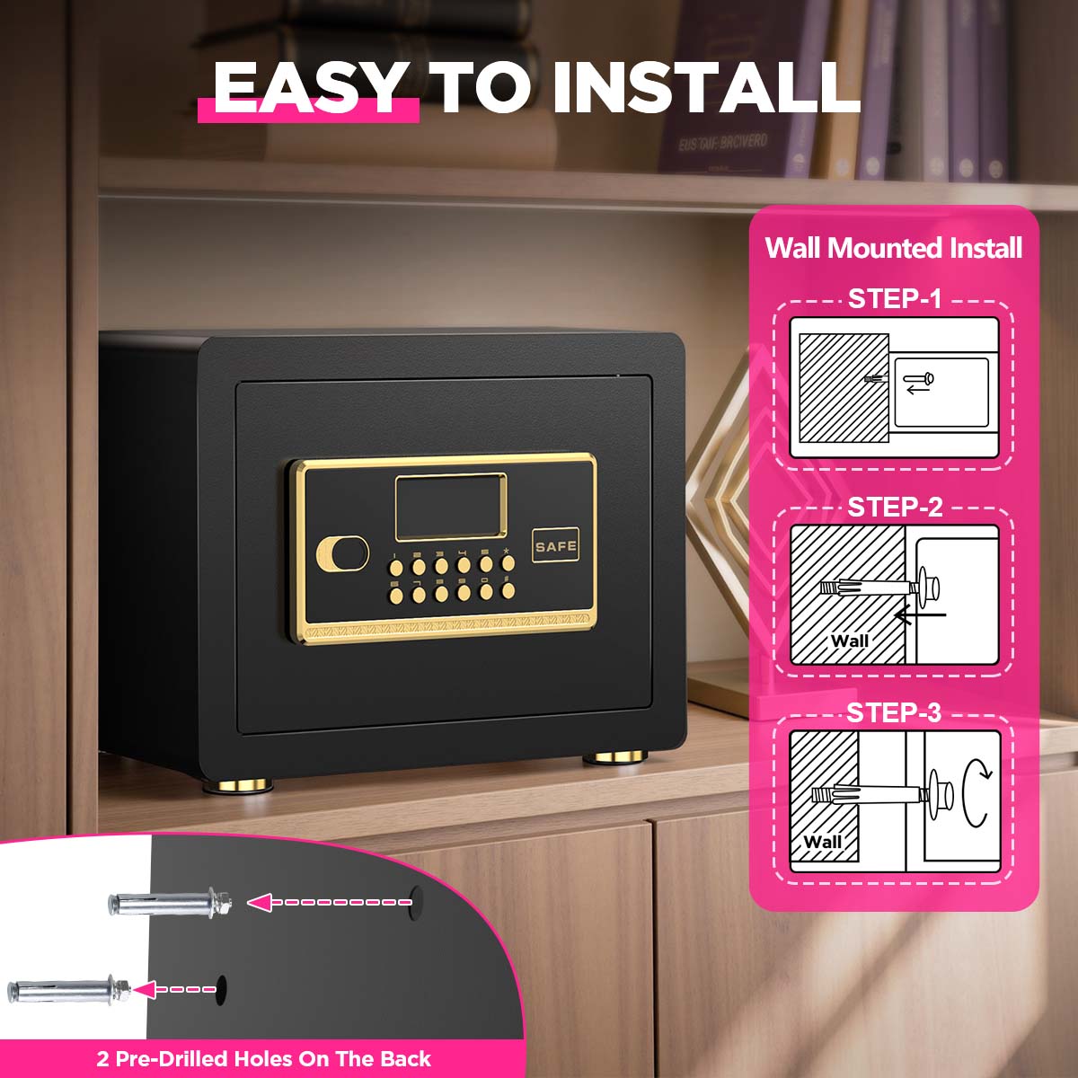 SYSENFO 1.5 Cuft Safe Box, Digital Keypad Home Security Safe With Fireproof Waterproof Bag & Adjustable Shelf