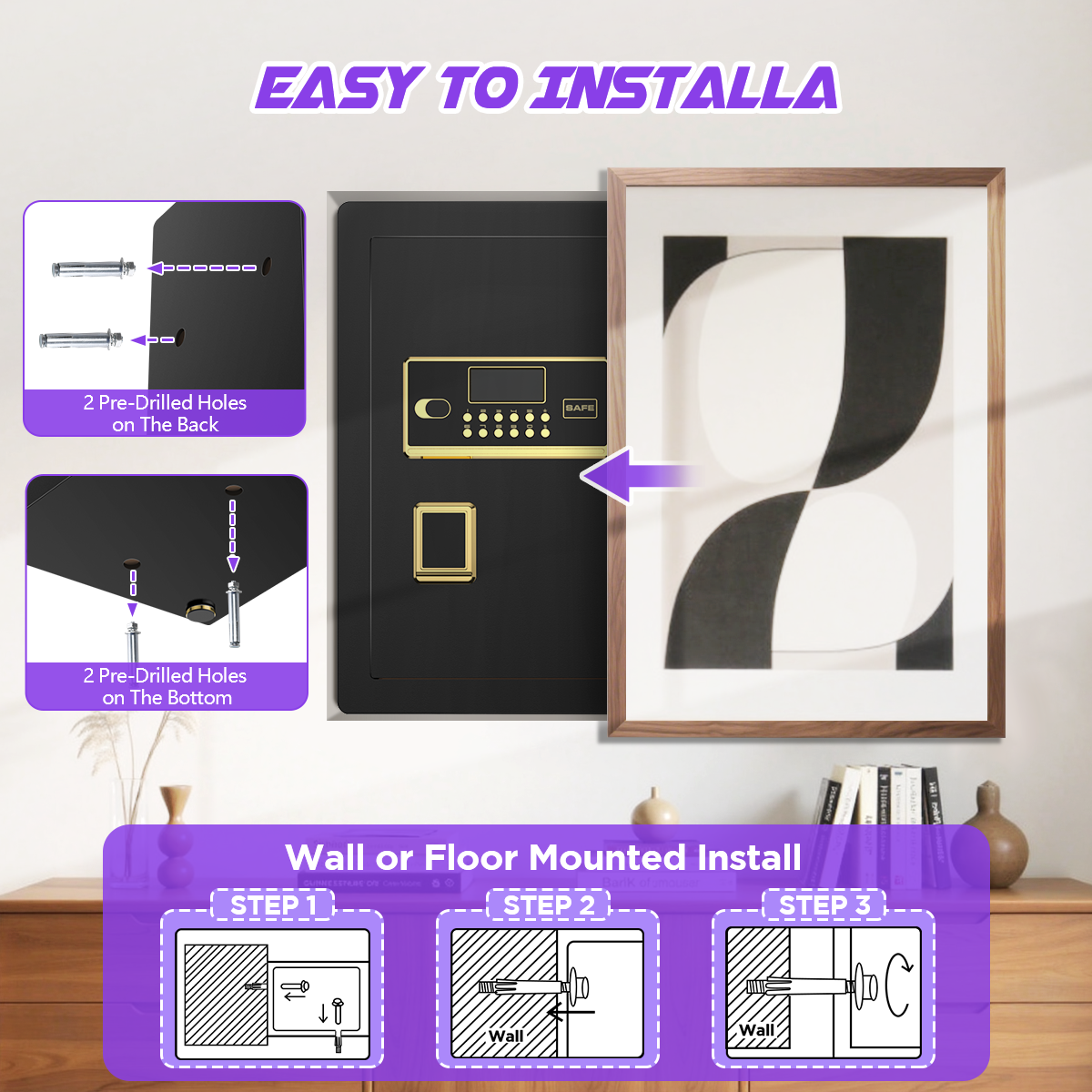 BESAFETY 5.0 Cuft Large Safe Box, Security Home Safe with Interior Safe Lock Box, Fireproof Waterproof Document Bag, Electronic Keypad Digital Lock, for House Office