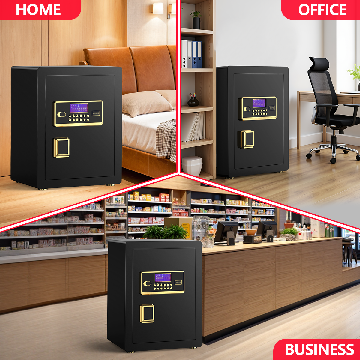 BESAFETY 3.5 Cuft Large Safe Box, Digital Keypad Home Security Safe With Fireproof Bag & Alarm System(Black)