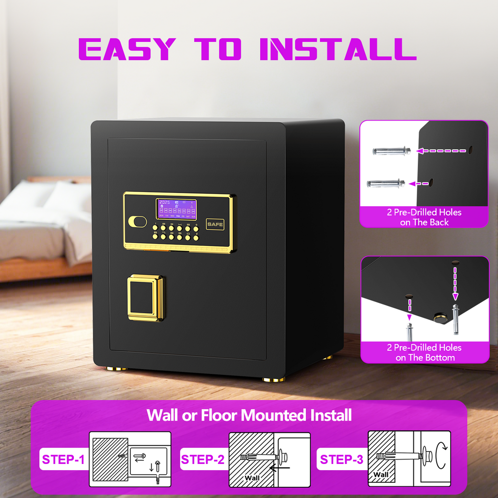 SYSENFO 3.0 Cuft Large Security Safe Box, Digital Keypad Lock, Built-in Alarm System & Fireproof Bag, Home & Office Safe for Cash, Valuables (Black)