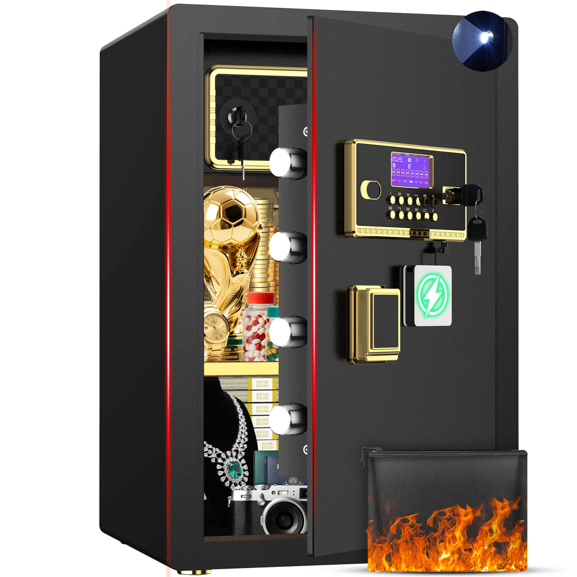 Gemaisil 5.5 Cuft Large Safe Box, Security Home Safe with Interior Safe Lock Box & Fireproof Document Bag