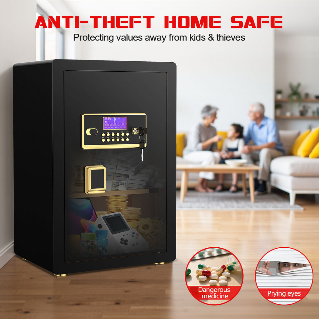 Gemaisil 5.5 Cuft Large Safe Box, Security Home Safe with Interior Safe Lock Box & Fireproof Document Bag
