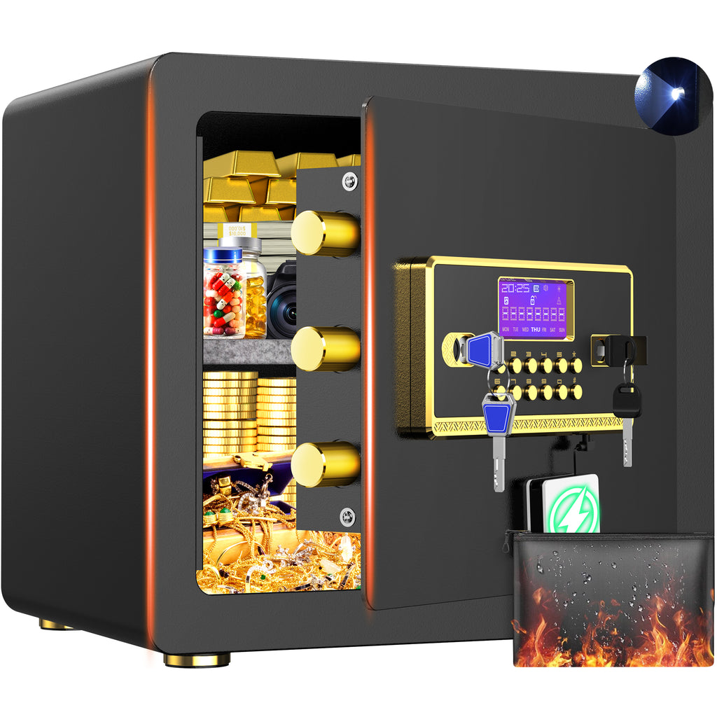 BESAFETY 2.5 Cuft Safe Box, Digital Keypad Home Security Safe With Fireproof Waterproof Bag & Adjustable Shelf