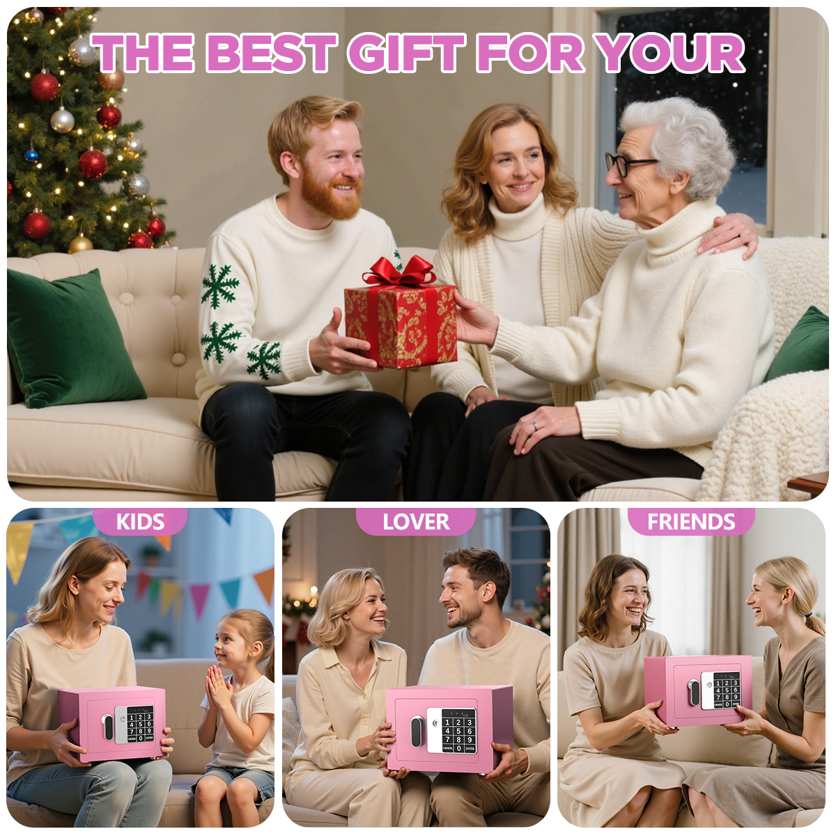 SYSENFO Electronic Digital Safe Box, 0.25 Cubic Feet Home Security Box for Office Hotel Business, Lock Box with Key Keypad for Cash Jewelry Pink