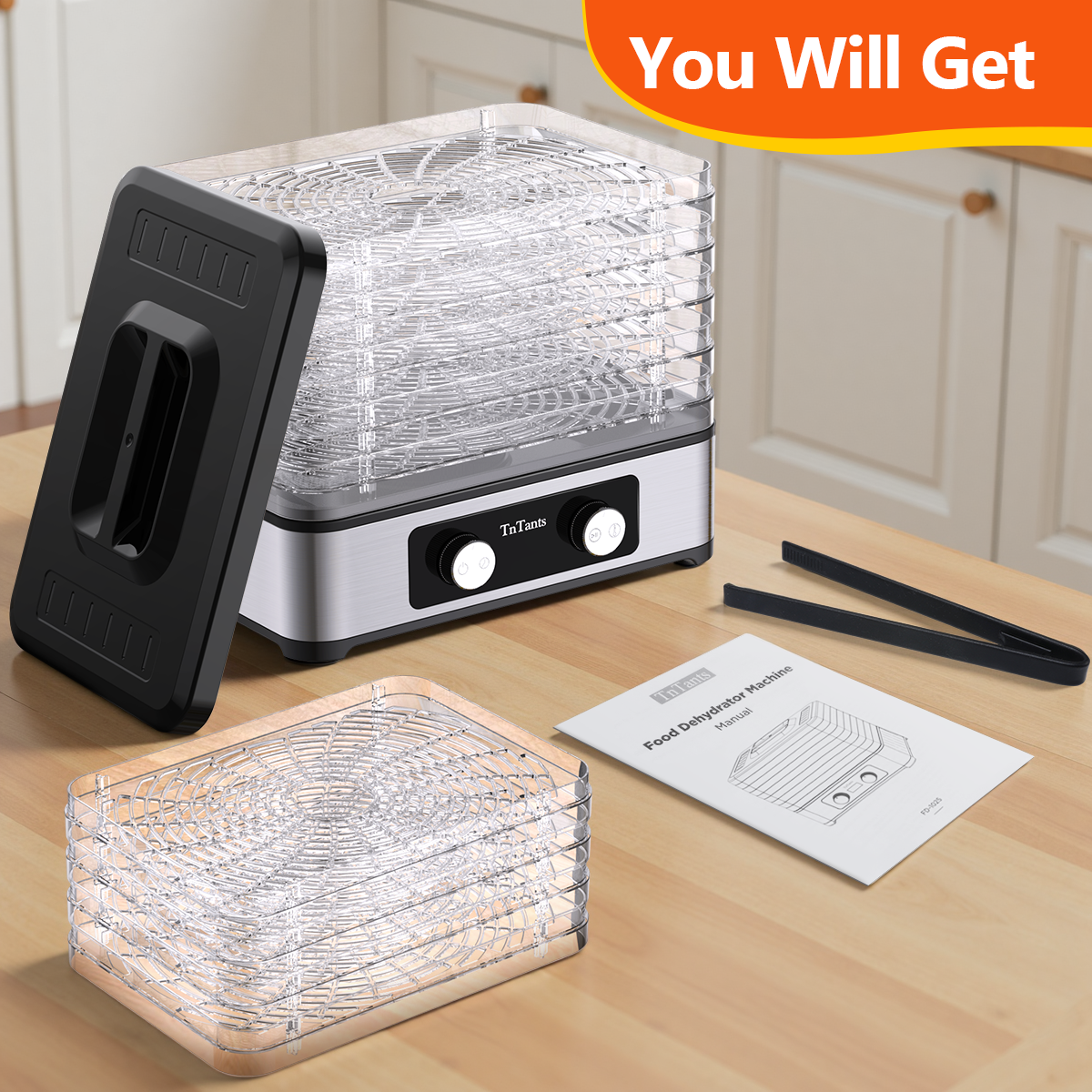 TNTANTS Food Dehydrator, 9 Trays Electric Dehydrated Dryer with Adjustable 48H Timer & 95-176℉ Temperature Control, Dehydrator for Food and Jerky, Fruits, Veggies, Pet Treat